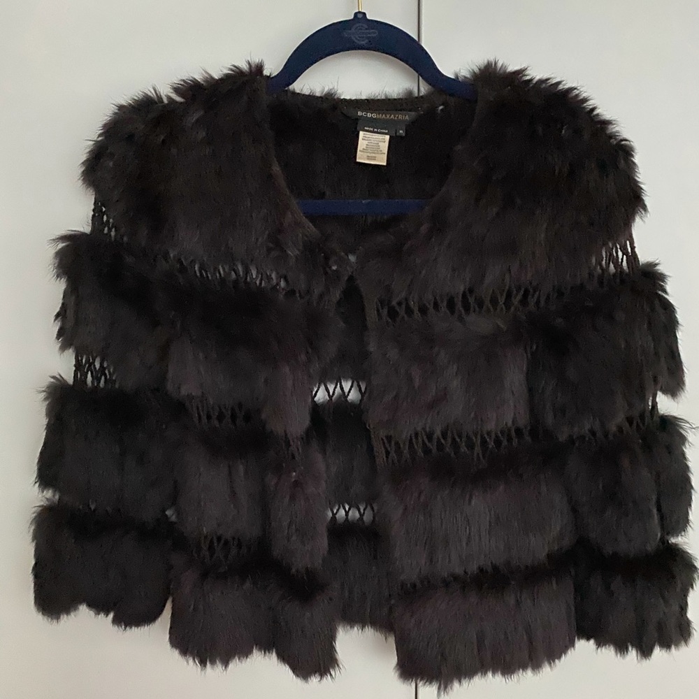 BCBG GENUINE FUR KNIT SWEATER/JACKET